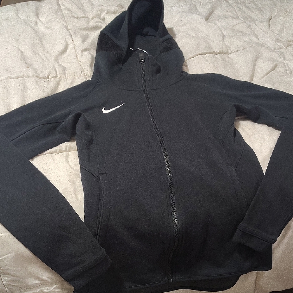 Nike Black Hooded Full-Zip Performance Jacket with White Swoosh